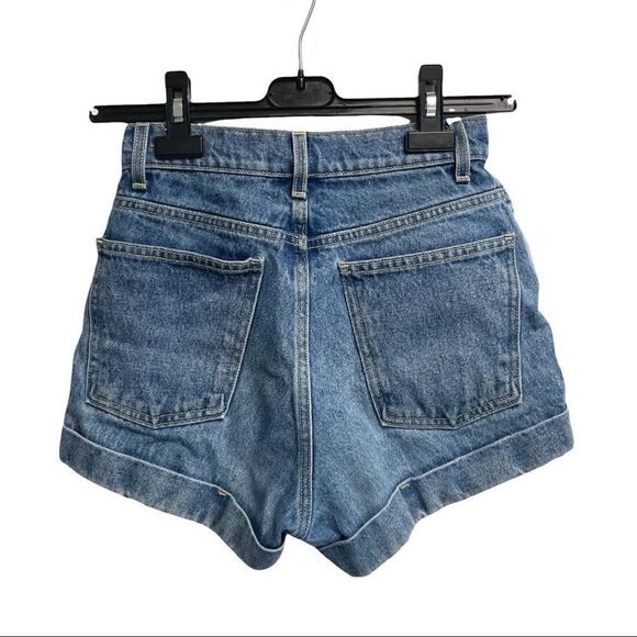 AMERICAN APPAREL High Waisted Denim Jean Shorts Cuff Blue 24 - Picture 5 of 8